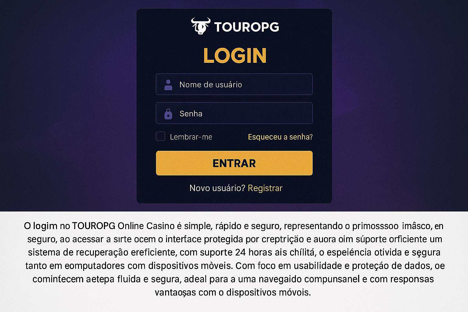 Criar uma nova Conta no plataforma TOUROPG  